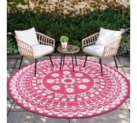 Capslpad 6Ft Round Outdoor Rug for Patios Clearance Reversible Mat Plastic Straw Patio Rugs Lightweight RV Camping Mat Circle Outside Area Rug Carpet for Balcony Deck Trailer Picnic,Pink