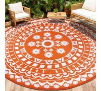 Capslpad 8Ft Round Outdoor Rug for Patios Clearance Reversible Mat Plastic Straw Patio Rugs Lightweight RV Camping Mat Circle Outside Area Rug Carpet for Balcony Deck Trailer Picnic BBQ, Orange