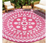 Capslpad 8Ft Round Outdoor Rug for Patios Clearance Reversible Mat Plastic Straw Patio Rugs Lightweight RV Camping Mat Circle Outside Area Rug Carpet for Balcony Deck Trailer Picnic BBQ, Pink
