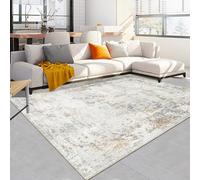 Capslpad Beige Abstract Living Room 140 x 200 cm Non-Slip Short Pile Artificial Wool Bedroom Washable Minimalist Bed Rug for Living Room, Bedroom, Office Area Decor