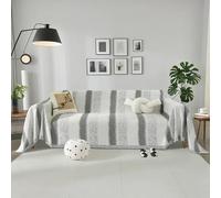 Capslpad Chenille Sofa Covers 2 Seater, Corner Sofa Slipcover Washable Couch Cover Reversible Sofa Covers with Tassel Stripe Soft Dog Safe Couch Covers Breathable, All-season Universal(Grey,180x260cm)