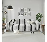Capslpad Chenille Sofa Covers 3 Seater, Corner Sofa Slipcover Washable Couch Cover Reversible Sofa Covers with Tassel Stripe Soft Dog Safe Couch Cover Breathable, All-season Universal(Black,180x300cm)