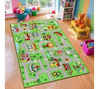 Capslpad Kid Rug for Playroom 100x160cm Green Play Rug Traffic Road Car Play Game Mat Educational Learning Area Rug Kids Carpet for Children Bedroom Playroom Nursery Room Decor