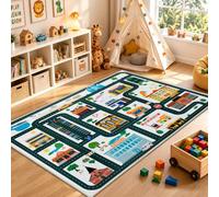 Capslpad Kid Rug for Playroom 120x160 cm White Play Rug Traffic Road Car Play Game Mat Educational Learning Area Rug Kids Carpet for Children Bedroom Playroom Nursery Room Decor