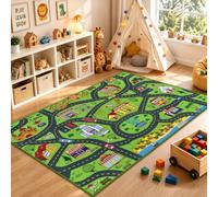 Capslpad Kid Rug for Playroom 120x160cm Green Play Rug Traffic Road Car Play Game Mat Educational Learning Area Rug Kids Carpet for Children Bedroom Playroom Nursery Room Decor
