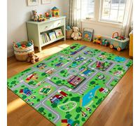 Capslpad Kids Carpet Playmat Rug 150x200cm Extra Large Non-Slip City Life Carpet Learning Exercise Mat Educational Car Mat Play Game Rug for Baby Toddler Boy Bedroom Playroom, Green
