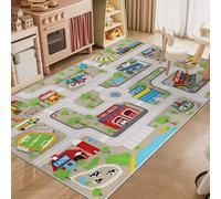 Capslpad Kids Play Mat 100x160cm Non Slip Kids Rug Machine Washable City Road Interactive Area Rug Low Pile Educational Road Nursery Rug for Children's Room Girls Boys Living Room Decor, Sand Yellow