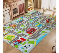 Capslpad Kids Play Mat 100x160cm Non Slip Kids Rug Machine Washable City Road Interactive Area Rug Low Pile Educational Road Nursery Rug for Children's Room Girls Boys Living Room Decor, Pastel Blue