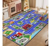 Capslpad Kids Play Mat 100x160cm Non Slip Kids Rug Machine Washable City Road Interactive Area Rug Low Pile Educational Road Nursery Rug for Children's Room Girls Boys Living Room Decor, Blue