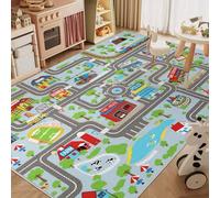 Capslpad Kids Play Mat 150x200cm Non Slip Kids Rug Machine Washable City Road Interactive Area Rug Low Pile Educational Road Nursery Rug for Children's Room Girls Boys Living Room Decor, Pastel Blue