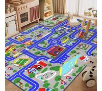 Capslpad Kids Play Mat 150x200cm Non Slip Kids Rug Machine Washable City Road Interactive Area Rug Low Pile Educational Road Nursery Rug for Children's Room Girls Boys Living Room Decor, Blue
