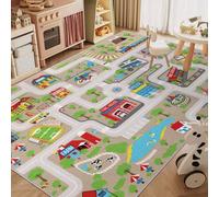 Capslpad Kids Play Mat 150x200cm Non Slip Kids Rug Machine Washable City Road Interactive Area Rug Low Pile Educational Road Nursery Rug for Children's Room Girls Boys Living Room Decor, Sand Yellow