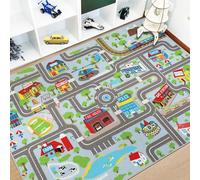 Capslpad Kids Play Rug Town City Road Car Mat 150x200cm Non-Slip Kid Carpet Playmat Machine Washable Exercise Mat Short Pile Learning Educational Area Rug for Kids Room Toddler Playroom, Pastel Blue