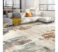 Capslpad Modern Abstract Area Rug 240x340cm Washable Living Room Rug Non-slip Soft Carpet Short Pile Faux Wool Boho Art Floor Carpet for Living Room Bedroom Home Office Dining Room Decor,Beige&Brown