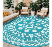Capslpad Round Outdoor Rug for Patio 300cm Boho Reversible RV Mat Waterproof Outdoor Plastic Straw RV Camping Carpet Outside Circle Area Rug for Deck Terrace Picnic Beach Apartment Pool Decor,Teal
