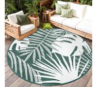 Capslpad Round Outdoor Rug Weatherproof Diameter 180 cm Reversible Plastic Foldable Straw Mat Reversible Mat Portable Camping Area Rugs Area Picnic Tent Rug Garden Backyard Beach Dark Green