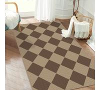 Capslpad Runner Rug for Entryway 80x150cm Non-Slip Hallway Carpet Runner Washable Jute Look Rug Kitchen Runner Durable Natural Fibre Area Rug Runners for Bedroom Balcony Corridor, Brown Checkered