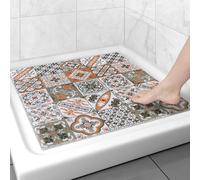 Capslpad Square Shower Mat 53x53cm-Non-Slip Anti-Mould PVC Bath Mat, Soft Quick Dry Loofah Texture with Drain Holes, Cuttable Washable Massage Bathtub Mat for Wet Area Inside Shower/Tub/Corner, Orange