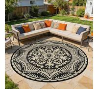 Capslpad Waterproof Outdoor Round Rug ø240cm Reversible Garden Rugs Round Boho Plastic Straw Circle Rug Portable RV Camping Carpet Indoor Outside Mat for Backyard Trailer Balcony Picnic Decor, Camel