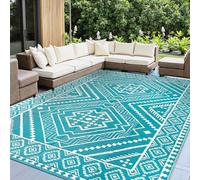 Capslpad Waterproof Outdoor Rug 245x305cm Reversible Outdoor Garden Rugs Extra Large Plastic Straw Mat Portable Boho Picnic Blanket Rug for Deck Backyard Beach Picnic Tent RV Travel, Teal