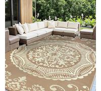 Capslpad Waterproof Outdoor Rug 270x365cm Reversible Outdoor Garden Rugs Boho Floral Plastic Straw Rug Portable RV Camping Rug Indoor Outside Carpet for Backyard Trailer Balcony Picnic Decor, Beige