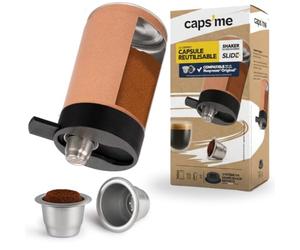 CAPSME Reusable Refillable Capsule Kit Compatible with Nespresso Original (2 Stainless Steel Pods + 48 Paper Lid Caps)
