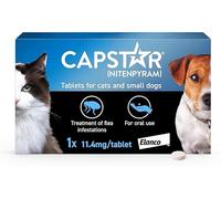 Capstar Flea Tablets, Fast Acting Flea Treatment For Cats & Small Dogs (1kg - 11kg), 1 x 11.4 mg Tablet, Starts Working In 15-30 Mins, Kills Adult Fleas In 6 Hours, Fuss Free Edible Tablets