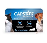 Capstar Flea Tablets, Fast Acting Flea Treatment For Cats & Small Dogs (1kg - 11kg), 1 x 11.4 mg Tablet, Starts Working In 15-30 Mins, Kills Adult Fl