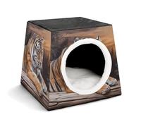 Capsule Pet Nest Stylish and Cozy Space Capsule Design for Small Pets, Tiger Lying on Wood Print Stylish Pet Nest Cozy Pet Nest Portable Pet Nest
