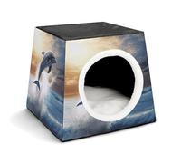 Capsule Pet Waterloo Beautiful Dolphin Printed Foldable Dog House Cat Cave Soft Kitten Bed Warm Rabbit Nest Chinchillas Hideout for Indoor Small and Medium Animal