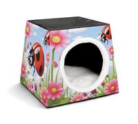 Capsule Pet Waterloo Cartoon Ladybug Flower Printed Foldable Dog House Cat Cave Soft Kitten Bed Warm Rabbit Nest Chinchillas Hideout for Indoor Small and Medium Animal