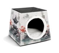 Capsule Pet Waterloo Chinese Ink Painting Printed Foldable Dog House Cat Cave Soft Kitten Bed Warm Rabbit Nest Chinchillas Hideout for Indoor Small and Medium Animal