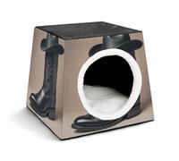 Capsule Pet Waterloo Cowboy Black Hat Western Boots Printed Foldable Dog House Cat Cave Soft Kitten Bed Warm Rabbit Nest Chinchillas Hideout for Indoor Small and Medium Animal