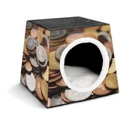 Capsule Pet Waterloo Currency Coin Printed Foldable Dog House Cat Cave Soft Kitten Bed Warm Rabbit Nest Chinchillas Hideout for Indoor Small and Medium Animal