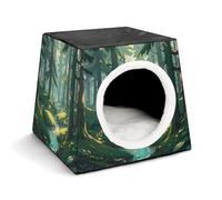Capsule Pet Waterloo Enchanted Wilderness Fantasy on Dark Green Printed Foldable Dog House Cat Cave Soft Kitten Bed Warm Rabbit Nest Chinchillas Hideout for Indoor Small and Medium Animal