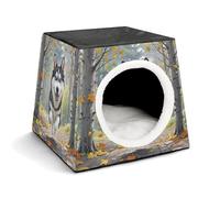 Capsule Pet Waterloo Fallen Leaves in Autumn Printed Foldable Dog House Cat Cave Soft Kitten Bed Warm Rabbit Nest Chinchillas Hideout for Indoor Small and Medium Animal