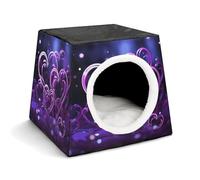 Capsule Pet Waterloo Fashional Purple Hearts Printed Foldable Dog House Cat Cave Soft Kitten Bed Warm Rabbit Nest Chinchillas Hideout for Indoor Small and Medium Animal