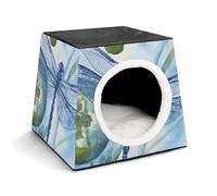 Capsule Pet Waterloo Hand Painted Blue Dragonfly Printed Foldable Dog House Cat Cave Soft Kitten Bed Warm Rabbit Nest Chinchillas Hideout for Indoor Small and Medium Animal