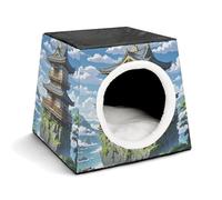 Capsule Pet Waterloo Japanese Architecture Printed Foldable Dog House Cat Cave Soft Kitten Bed Warm Rabbit Nest Chinchillas Hideout for Indoor Small and Medium Animal
