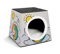 Capsule Pet Waterloo Moon Shaped Rainbow Printed Foldable Dog House Cat Cave Soft Kitten Bed Warm Rabbit Nest Chinchillas Hideout for Indoor Small and Medium Animal