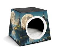 Capsule Pet Waterloo Riverside Lakes and The Moon Printed Foldable Dog House Cat Cave Soft Kitten Bed Warm Rabbit Nest Chinchillas Hideout for Indoor Small and Medium Animal