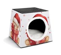 Capsule Pet Waterloo Santa Hat Gift and Merry Christmas Printed Foldable Dog House Cat Cave Soft Kitten Bed Warm Rabbit Nest Chinchillas Hideout for Indoor Small and Medium Animal