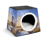 Capsule Pet Waterloo Traditional Windmill Printed Foldable Dog House Cat Cave Soft Kitten Bed Warm Rabbit Nest Chinchillas Hideout for Indoor Small and Medium Animal