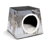 Capsule Pet Waterloo Two Wolves Walking in The Snow Printed Foldable Dog House Cat Cave Soft Kitten Bed Warm Rabbit Nest Chinchillas Hideout for Indoor Small and Medium Animal