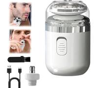 Capsule Razor, Mini Portable Electric Shaver for Men, Travel Razor, Waterproof Washable Rotary Shaver with Nose Hair Trimmer (White)