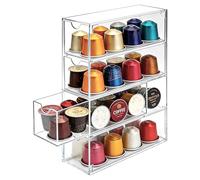 Capsule Storage Drawer, Transparent Coffee Capsule Holder, 24.7 x 17.6 x 6.6 cm Acrylic Coffee Capsule Basket with 4 Partitions, for Nespresso, Tassimo, Dolce Gusto, Vertuo Capsules