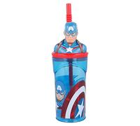 Captain America 3D Figurine Cartoon Characters Reusable Tumbler Childrens Drinking Cup Reusable Straw 23 x 7.5 x 7.5cm (Captain)