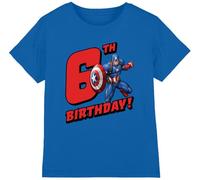 CAPTAIN AMERICA Birthday 6 Unisex Kids T Shirt, Royal, 3-4 Years