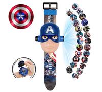 (Captain America) Kids Electronic Projection Watches Digital Childrens Watch 24 Projection 3D Cartoon Watches Spider Man