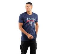 Captain America Men's Marvel Japan Stance Cotton T-Shirt Navy | Size: 2XL Captain America Navy 2XL